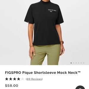 FIGSPRO Pique Shortsleeve Mock Neck - Black MEDIUM